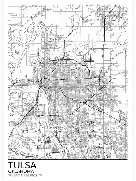 Lámina Fotográfica Mapa De Tulsa Arte De La Pared Con Impresión De