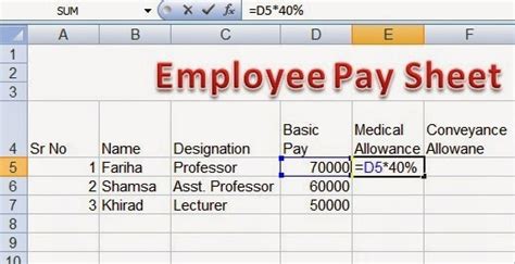 Employee Pay Sheet Formulas In Microsoft Excel Perfect Computer Notes