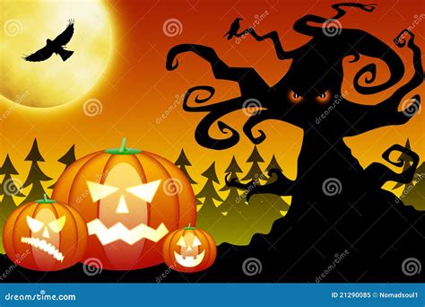 Halloween Pumpkins In Scary Forest Stock Illustration Illustration Of