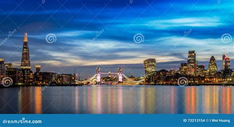 Illuminated London Cityscape During Sunset Stock Photo Image Of