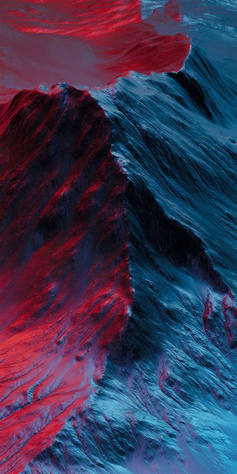 1080x2160 Mountain Neon Red Blue Redmibook Wallpaper Galaxy Phone