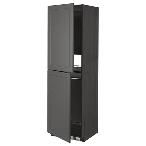 The smallest cabinets hold six pans, and the largest units go all the way up to 24 pans. METOD black, Axstad dark grey, High cabinet for fridge ...
