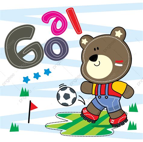 Cute Cartoon Teddy Bear Boy Kicking A Soccer Ball Action Adorable