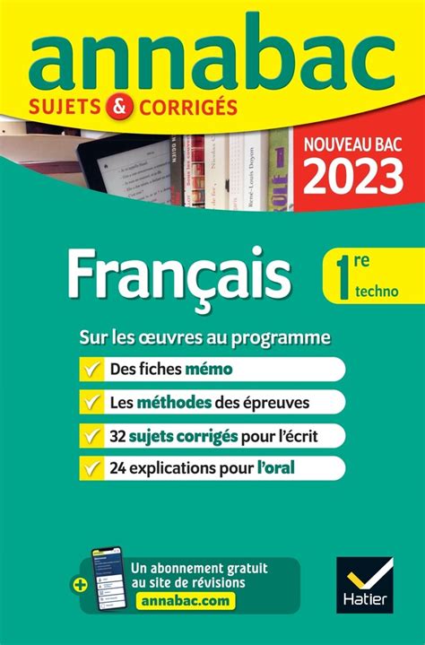 Annales Du Bac Annabac 2023 Français 1re Technologique Sujets
