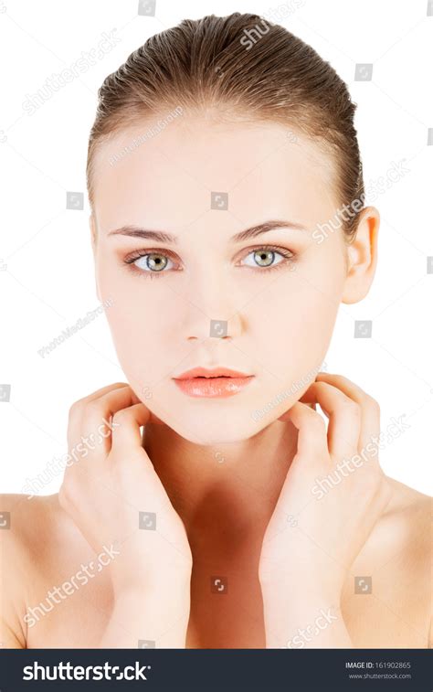 Attractive Naked Womans Face Closeup Isolated Stock Photo