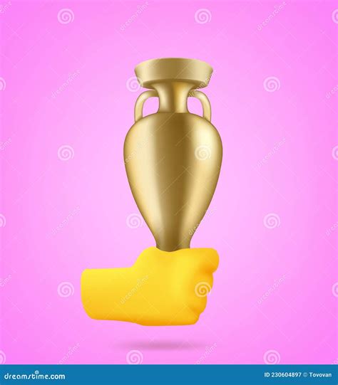 Hand Holding Golden Trophy 3d Style Vector Stock Vector Illustration