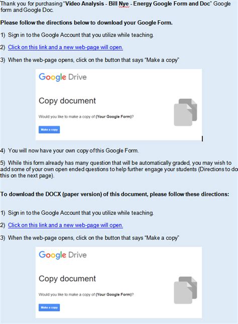 The two differentiated video guides. Video Analysis - Bill Nye - Energy (MS-PS3) Google Form AND Doc - Made By Teachers