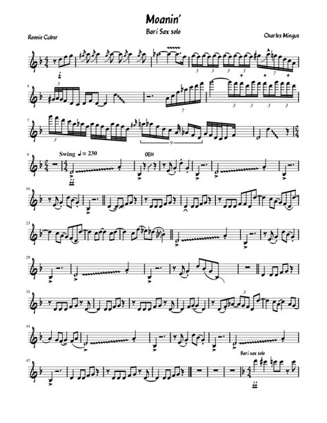Moanin Sheet Music For Baritone Saxophone Download Free In Pdf Or
