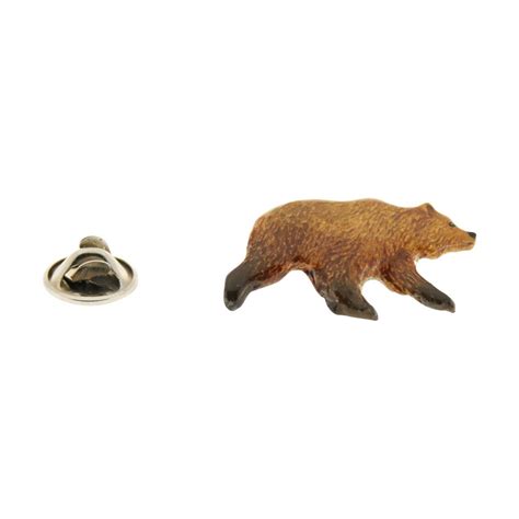 Grizzly Bear Pin Hand Painted Lapel Pin Grizzly Bear Hand