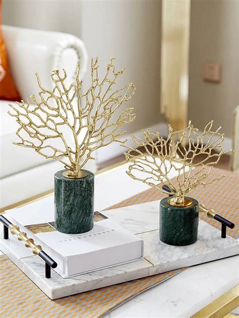 Modern Home Accessories Copper Gold Coral Ornaments Model Room Living