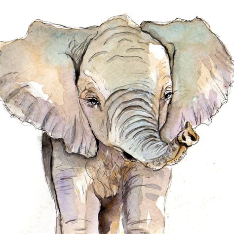 Pintura De Ilustración De Elefantes Elefante Arte Acuarela Etsy