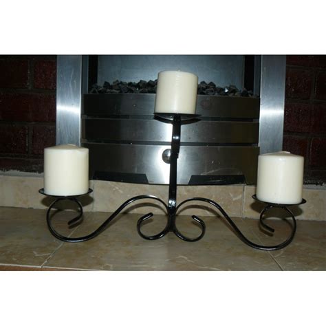 Candle Holder Triple Wrought Iron Handmade