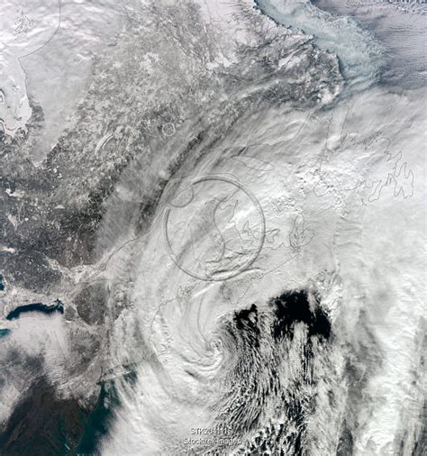 Satellite View Of A Large Noreaster Snow Storm Over United States