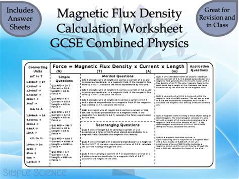 Magnetic Flux Density Calculation Worksheet With Answers Gcse Physics