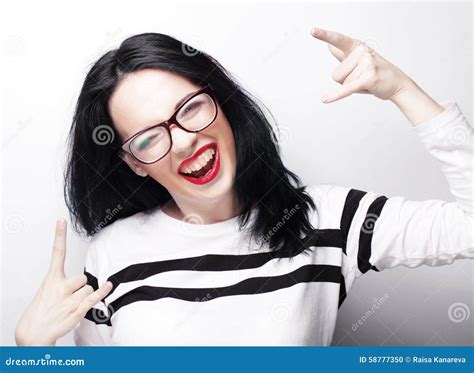 Woman Showing Victory Or Peace Sign Stock Photo Image Of Caucasian