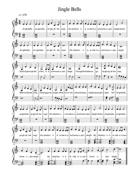 Jingle Bells Easy Sheet Music For Piano Solo
