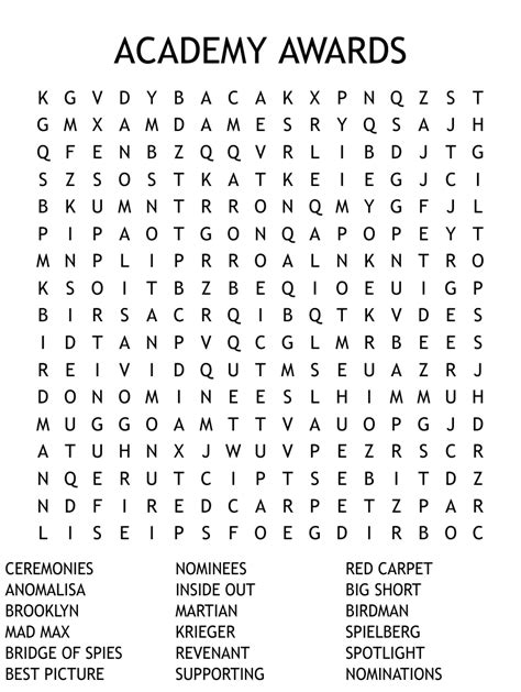 Academy Awards Word Search Wordmint