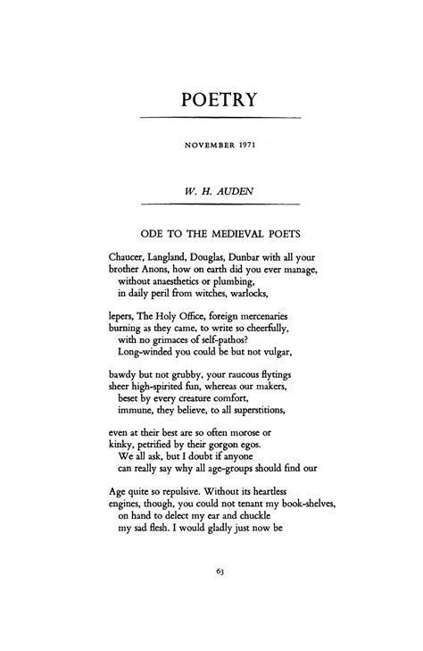 Ode To The Medieval Poets By W H Auden Poetry Magazine Poetry