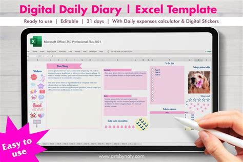 Digital Daily Diary Excel Template Downloadable Excel