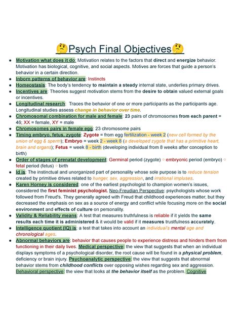 Psych Final Objectives EPsych Final ObjectivesE Motivation What Does It Do Motivation Relates