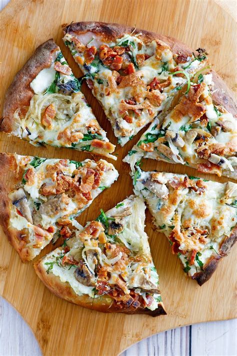 White Pizza With Arugula Bacon And Mushrooms Recipe Girl