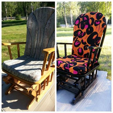 A cool chair has the power to transform a lackluster lawn into a gorgeous gathering place. Re-finished rocking chair! Funky fabric and black gloss ...