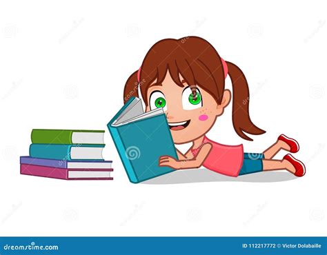 Young Girl Lying Reading A Book Stock Illustration Illustration Of