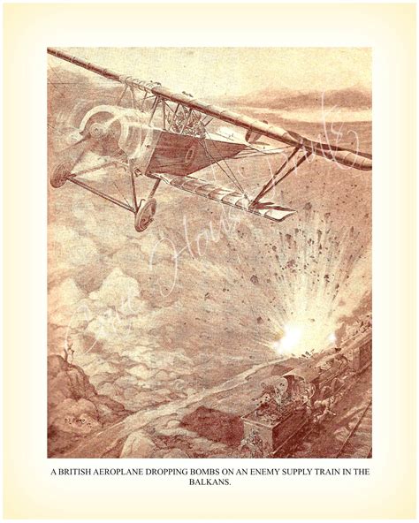 A British Ww1 Biplane Dropping Bombs Vintage Print Instant Etsy