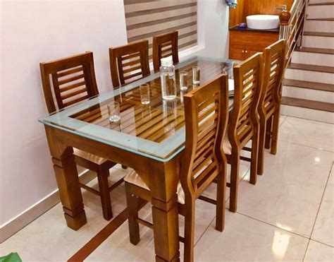 6 Seater Glass Top Wooden Dining Table Set at Rs 42000/set in