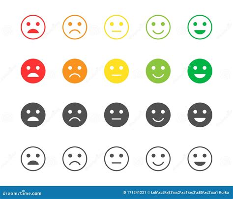Set Of Feedback Rating Of Red Orange Yellow And Green Emoticons