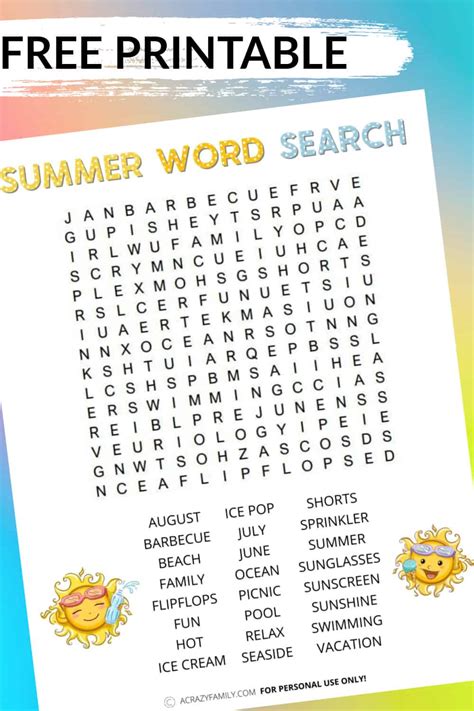 All the free printable graphics you need for printable word search puzzles! Free Summer Word Search Printable