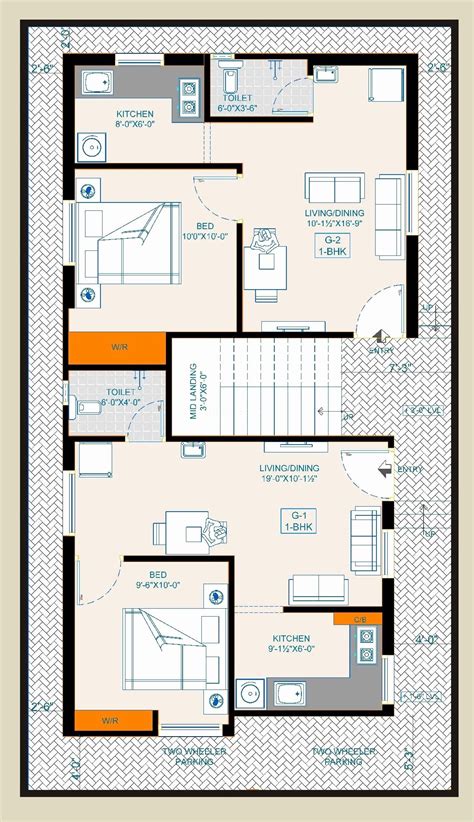 Row House Plans In 700 Sq Ft 700 Sq Ft 2bhk Modern Single Storey