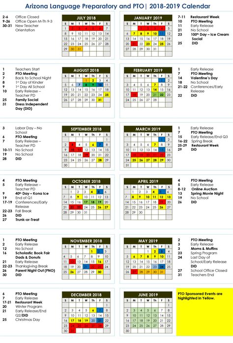 Pto Calendar Of Events Arizona Language Preparatory