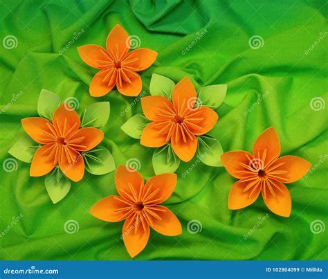 Orange Origami Flowers Stock Image Image Of Orange 102804099