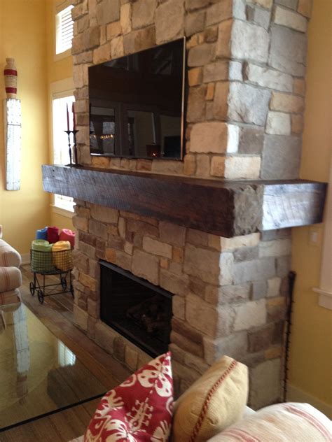 30 Stone Fireplace With Wood Mantel