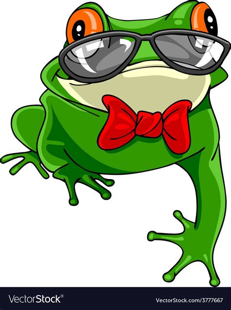 Cartoon Green Frog With A Bow Tie In Glasses Vector Image