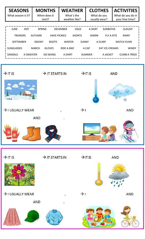 Seasons, Weather, Clothes, Months and Free-time activities ...