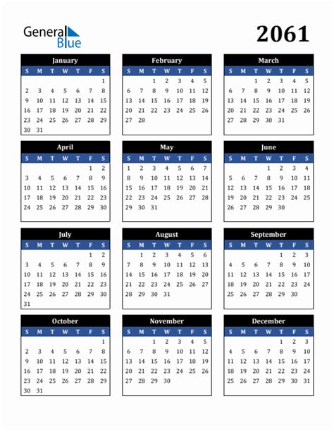 Free 2061 Calendars In Pdf Word Excel