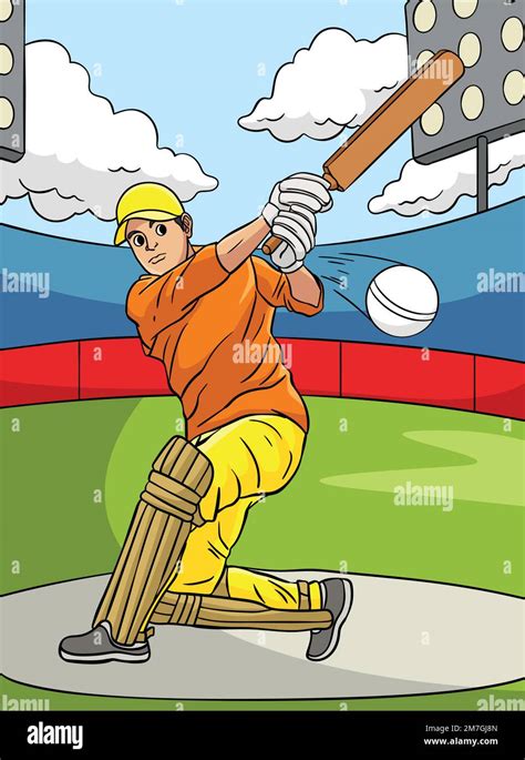 Cricket Sports Colored Cartoon Illustration Stock Vector Image And Art