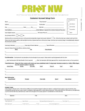 Fillable Online Printnw Customer Account Setup Form Printnwrocks Fax