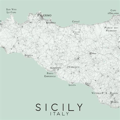 Sicily Canvas Print Ready For Hanging Italy Sicilia Island Etsy Map