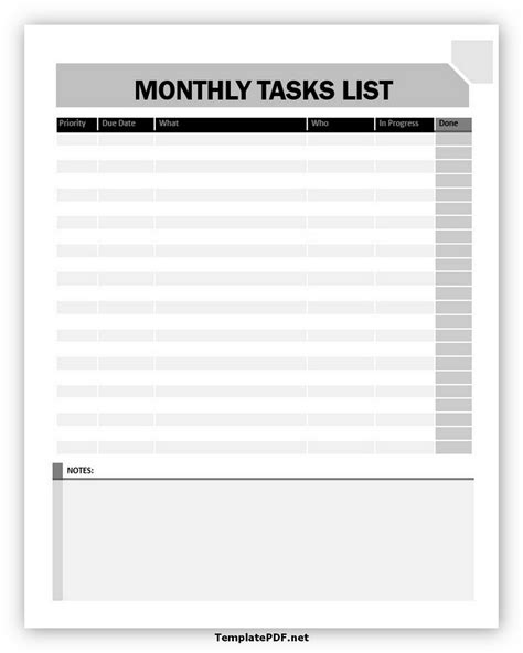 5 Best Monthly Task List Template Template Pdf