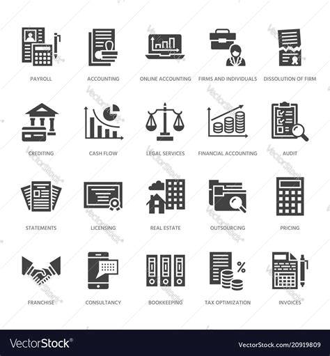 Financial Accounting Flat Glyph Icons Bookkeeping Vector Image