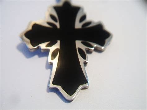 Black Fleur De Lis Cross Pendant Necklace Unisex Religious Etsy