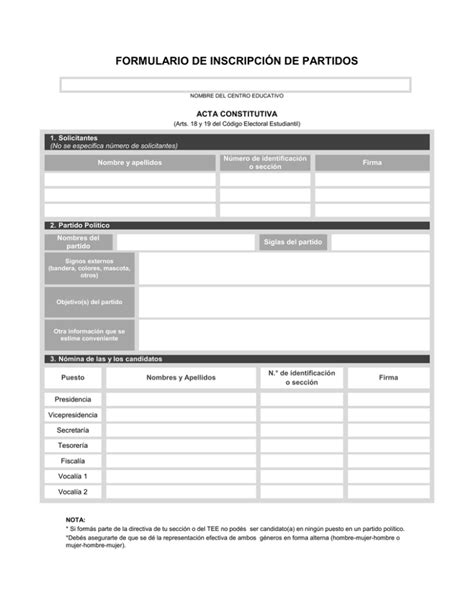 formulario de inscripción de partidos
