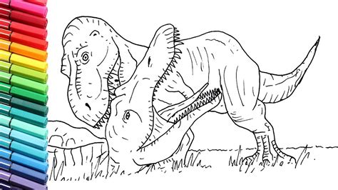 How to Draw TRex vs Spinosaur Battle  Drawing and coloring Jurassic