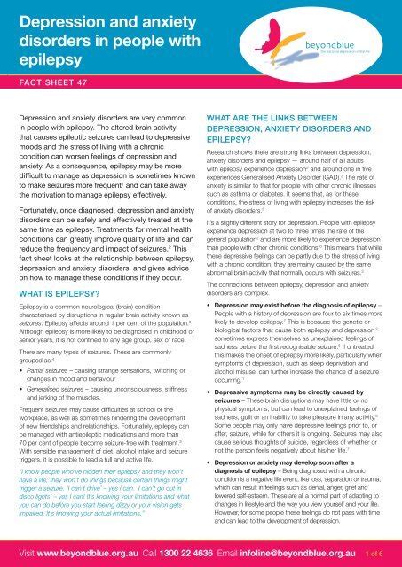 Fact Sheet Depression And Anxiety Disorders In People With Epilepsy