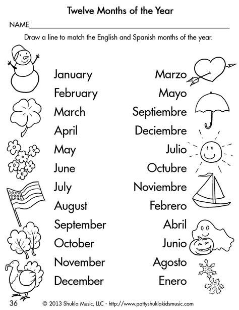 Spanish Months Of The Year Matching With Images Spanish Worksheets