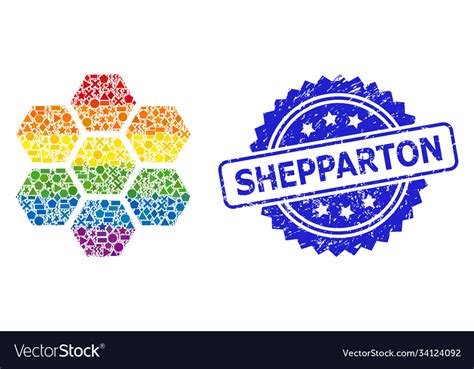 Textured Shepparton Stamp And Spectrum Geometric Vector Image