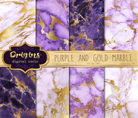 Purple And Gold Marble Digital Paper Pack